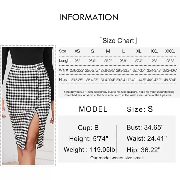 Byinns Women's 2024 High Waist Pencil Skirt Button Slit Work Skirts Plaid Business Bodycon Midi Skirt Knee Length
