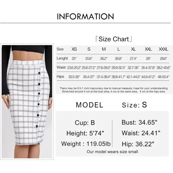 Byinns Women's 2024 High Waist Pencil Skirt Button Slit Work Skirts Plaid Business Bodycon Midi Skirt Knee Length