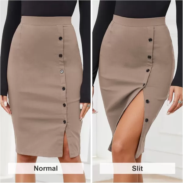 Byinns Women's 2024 High Waist Pencil Skirt Button Slit Work Skirts Plaid Business Bodycon Midi Skirt Knee Length