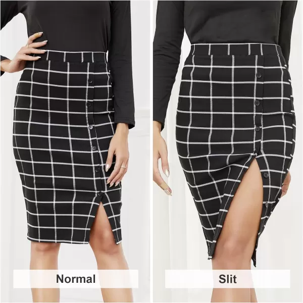 Byinns Women's 2024 High Waist Pencil Skirt Button Slit Work Skirts Plaid Business Bodycon Midi Skirt Knee Length