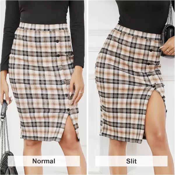 Byinns Women's 2024 High Waist Pencil Skirt Button Slit Work Skirts Plaid Business Bodycon Midi Skirt Knee Length