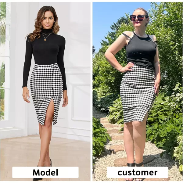 Byinns Women's 2024 High Waist Pencil Skirt Button Slit Work Skirts Plaid Business Bodycon Midi Skirt Knee Length