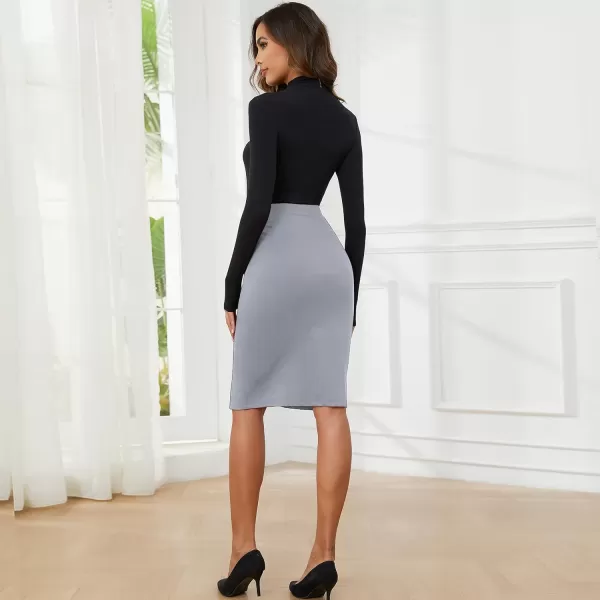 Byinns Women's 2024 High Waist Pencil Skirt Button Slit Work Skirts Plaid Business Bodycon Midi Skirt Knee Length