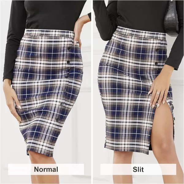 Byinns Women's 2024 High Waist Pencil Skirt Button Slit Work Skirts Plaid Business Bodycon Midi Skirt Knee Length