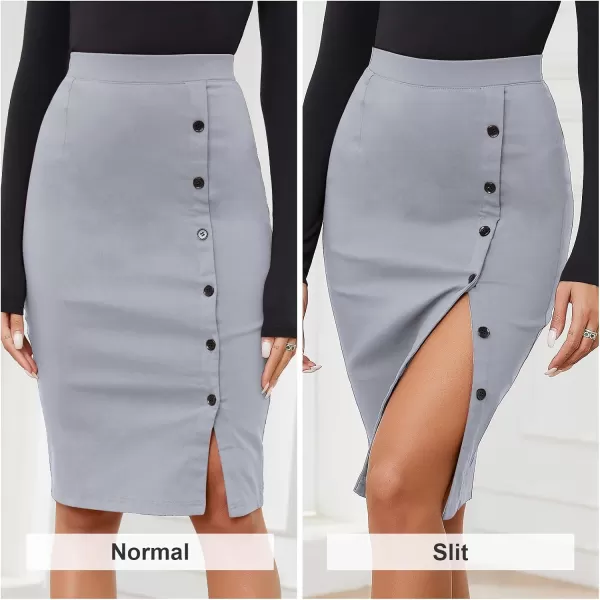 Byinns Women's 2024 High Waist Pencil Skirt Button Slit Work Skirts Plaid Business Bodycon Midi Skirt Knee Length