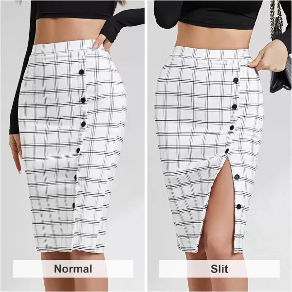 Byinns Women's 2024 High Waist Pencil Skirt Button Slit Work Skirts Plaid Business Bodycon Midi Skirt Knee Length