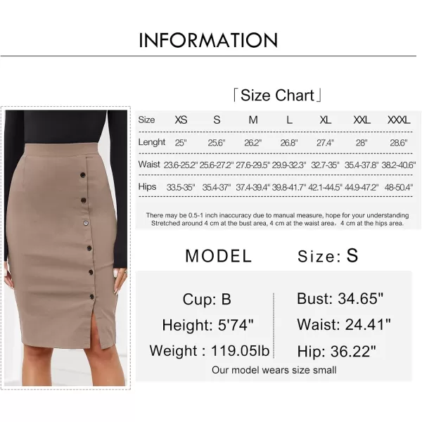 Byinns Women's 2024 High Waist Pencil Skirt Button Slit Work Skirts Plaid Business Bodycon Midi Skirt Knee Length