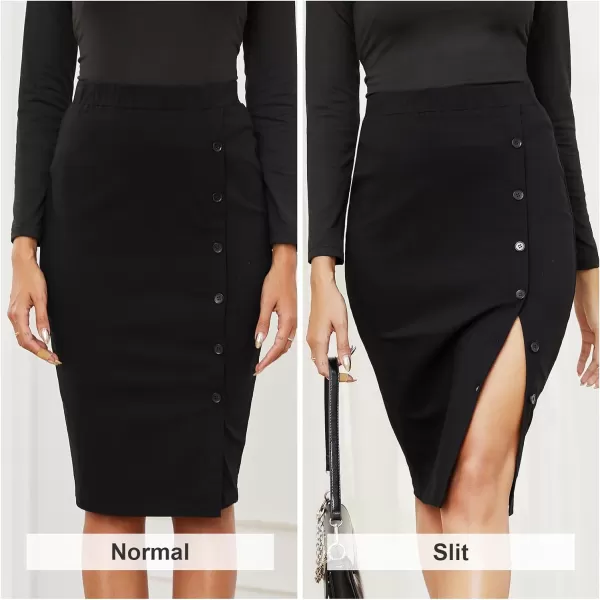 Byinns Women's 2024 High Waist Pencil Skirt Button Slit Work Skirts Plaid Business Bodycon Midi Skirt Knee Length