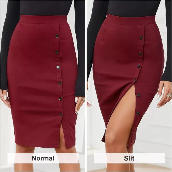 Byinns Women's 2024 High Waist Pencil Skirt Button Slit Work Skirts Plaid Business Bodycon Midi Skirt Knee Length