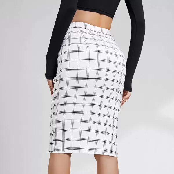 Byinns Women's 2024 High Waist Pencil Skirt Button Slit Work Skirts Plaid Business Bodycon Midi Skirt Knee Length