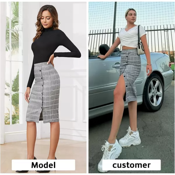Byinns Women's 2024 High Waist Pencil Skirt Button Slit Work Skirts Plaid Business Bodycon Midi Skirt Knee Length