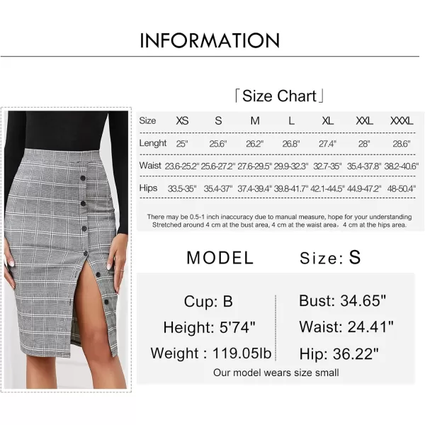 Byinns Women's 2024 High Waist Pencil Skirt Button Slit Work Skirts Plaid Business Bodycon Midi Skirt Knee Length
