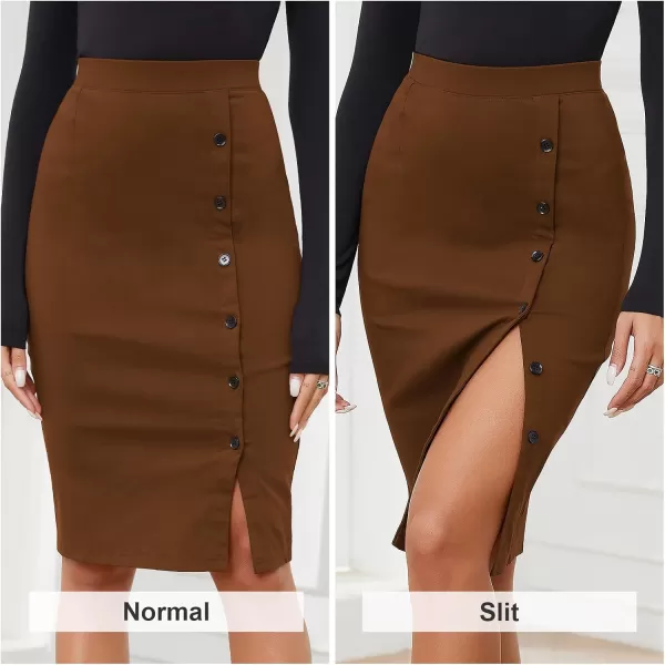 Byinns Women's 2024 High Waist Pencil Skirt Button Slit Work Skirts Plaid Business Bodycon Midi Skirt Knee Length