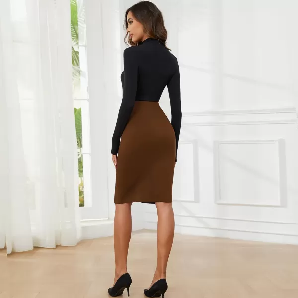 Byinns Women's 2024 High Waist Pencil Skirt Button Slit Work Skirts Plaid Business Bodycon Midi Skirt Knee Length