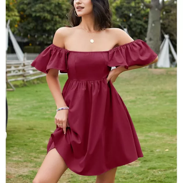 EXLURA Womens 2024 Casual Short Sleeve Square Neck Cap Sleeve Dress High Waist A-Line Summer Smocked Back Mini Dresses