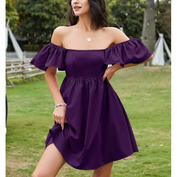 EXLURA Womens 2024 Casual Short Sleeve Square Neck Cap Sleeve Dress High Waist A-Line Summer Smocked Back Mini Dresses