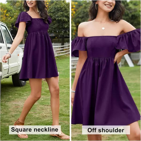 EXLURA Womens 2024 Casual Short Sleeve Square Neck Cap Sleeve Dress High Waist A-Line Summer Smocked Back Mini Dresses