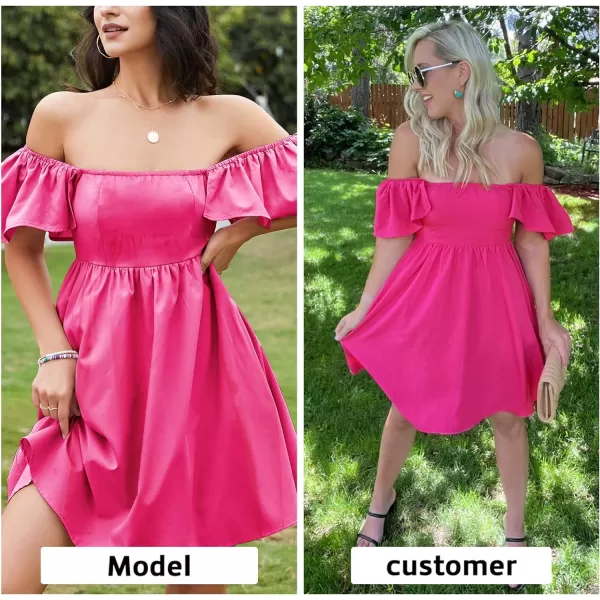 EXLURA Womens 2024 Casual Short Sleeve Square Neck Cap Sleeve Dress High Waist A-Line Summer Smocked Back Mini Dresses