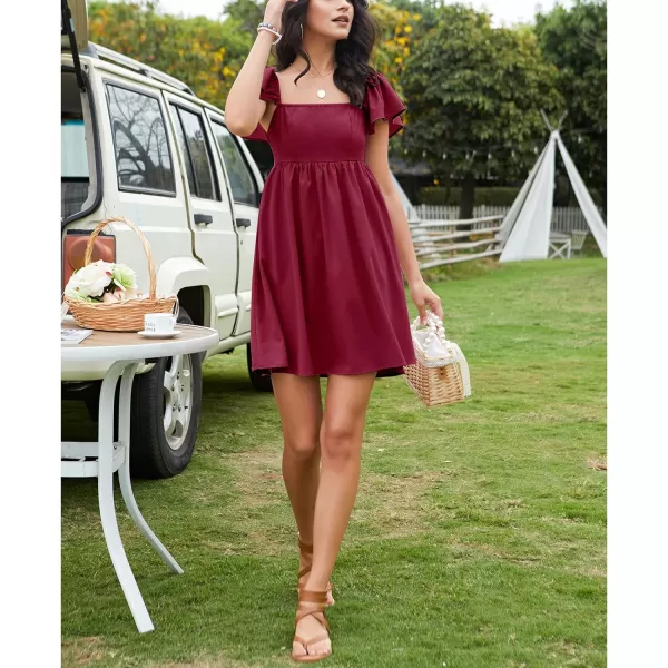 EXLURA Womens 2024 Casual Short Sleeve Square Neck Cap Sleeve Dress High Waist A-Line Summer Smocked Back Mini Dresses