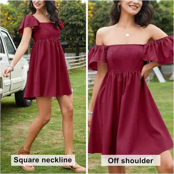 EXLURA Womens 2024 Casual Short Sleeve Square Neck Cap Sleeve Dress High Waist A-Line Summer Smocked Back Mini Dresses