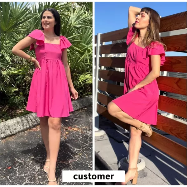 EXLURA Womens 2024 Casual Short Sleeve Square Neck Cap Sleeve Dress High Waist A-Line Summer Smocked Back Mini Dresses