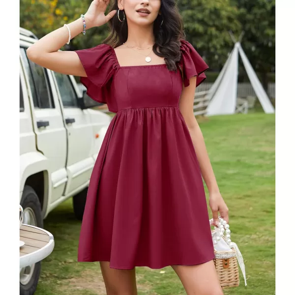 EXLURA Womens 2024 Casual Short Sleeve Square Neck Cap Sleeve Dress High Waist A-Line Summer Smocked Back Mini Dresses