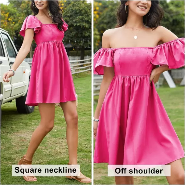 EXLURA Womens 2024 Casual Short Sleeve Square Neck Cap Sleeve Dress High Waist A-Line Summer Smocked Back Mini Dresses