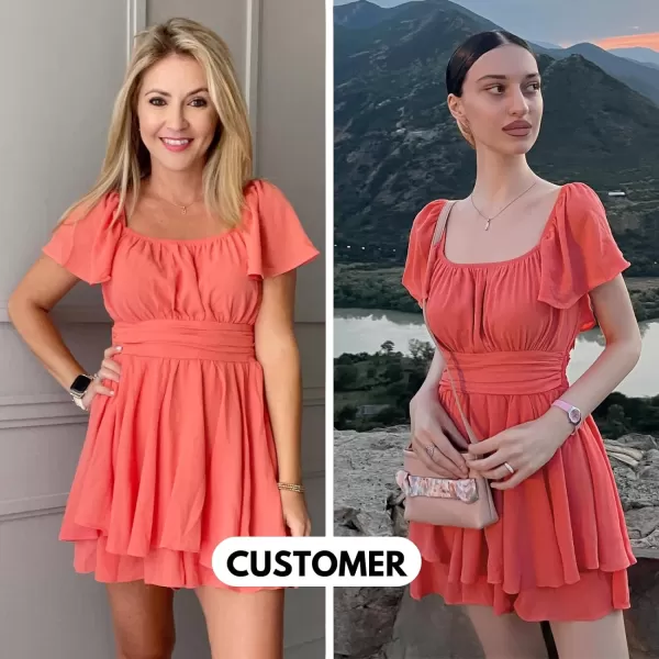 EXLURA Women's 2024 Summer Ruffle Short Sleeve Tie Back Romper Dress Square Neck A Line Cute Dressy Short Jumpsuits