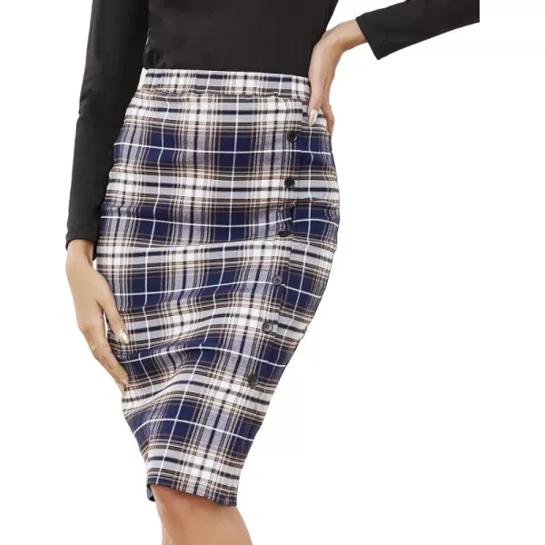 Byinns Women's 2024 High Waist Pencil Skirt Button Slit Work Skirts Plaid Business Bodycon Midi Skirt Knee Length