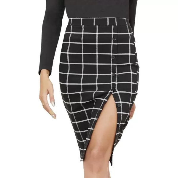 Byinns Women's 2024 High Waist Pencil Skirt Button Slit Work Skirts Plaid Business Bodycon Midi Skirt Knee Length