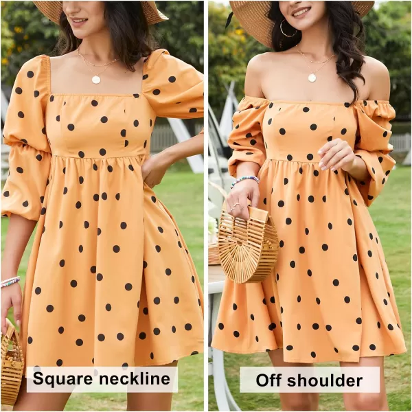 EXLURA Womens Square Neck Dress Long Puff Sleeve A-Line Casual Short Mini Dress
