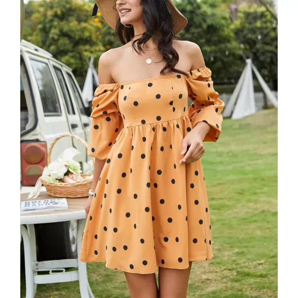 EXLURA Womens Square Neck Dress Long Puff Sleeve A-Line Casual Short Mini Dress