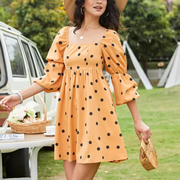 EXLURA Womens Square Neck Dress Long Puff Sleeve A-Line Casual Short Mini Dress