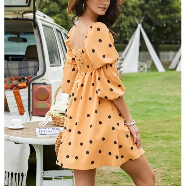 EXLURA Womens Square Neck Dress Long Puff Sleeve A-Line Casual Short Mini Dress