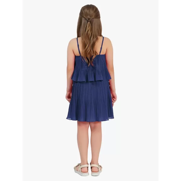 EXLURA Girls 2024 Summer Dress Spaghetti Strap Pleated Fashion Short Dresses