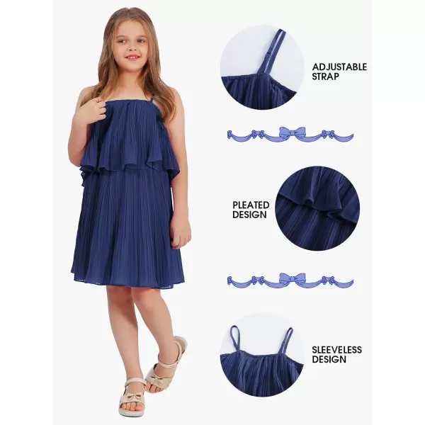 EXLURA Girls 2024 Summer Dress Spaghetti Strap Pleated Fashion Short Dresses