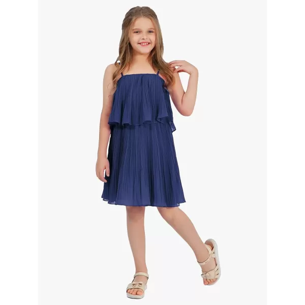 EXLURA Girls 2024 Summer Dress Spaghetti Strap Pleated Fashion Short Dresses