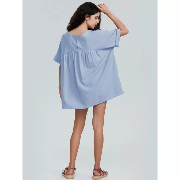 EXLURA Womens Short Sleeve Summer Tops Casual Loose Maternity Babydoll Peplum Tops Oversized Shirts Tunic 2024