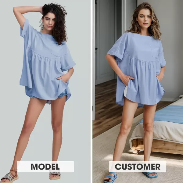 EXLURA Womens Short Sleeve Summer Tops Casual Loose Maternity Babydoll Peplum Tops Oversized Shirts Tunic 2024