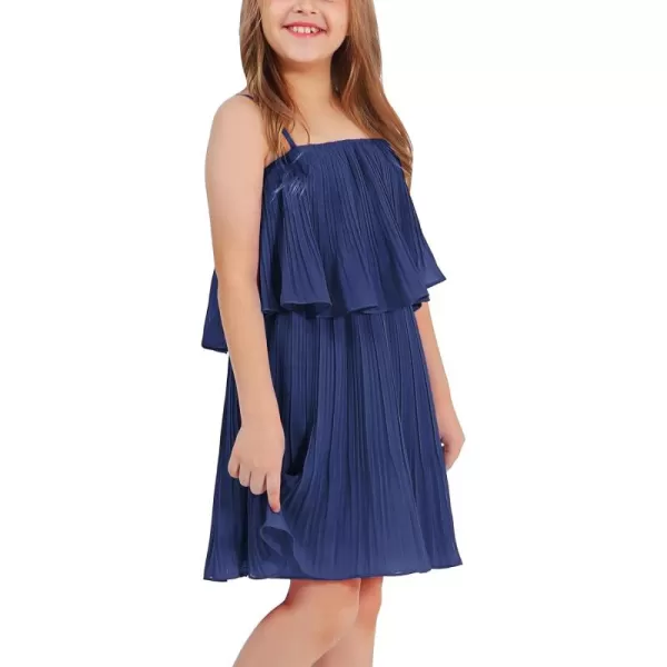 EXLURA Girls 2024 Summer Dress Spaghetti Strap Pleated Fashion Short Dresses