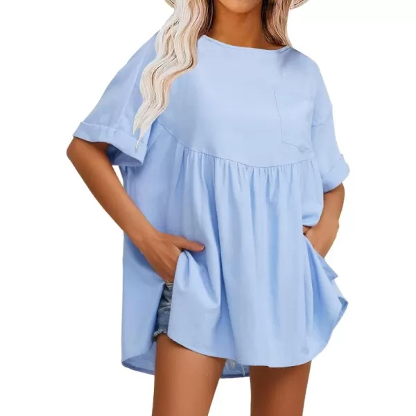 EXLURA Womens Short Sleeve Summer Tops Casual Loose Maternity Babydoll Peplum Tops Oversized Shirts Tunic 2024