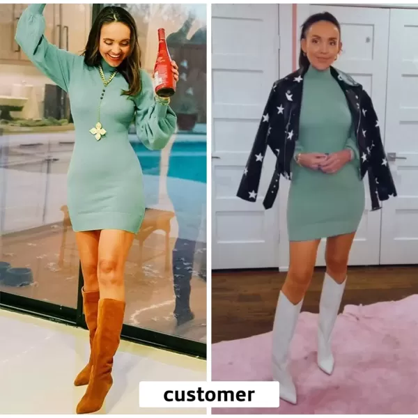 imageEXLURA Womens 2024 Mock Neck Ribbed Long Sleeve Bodycon Pullover Cute Mini Sweater DressGreen
