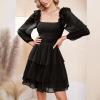 imageByinns Womens Smocked Ruffle Mini Dress Square Neck Long Sleeve Party Dress Cute Cottagecore Wedding Guest DressBlack