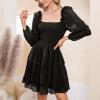 imageByinns Womens Smocked Ruffle Mini Dress Square Neck Long Sleeve Party Dress Cute Cottagecore Wedding Guest DressBlack