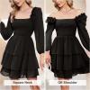 imageByinns Womens Smocked Ruffle Mini Dress Square Neck Long Sleeve Party Dress Cute Cottagecore Wedding Guest DressBlack