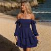 imageByinns Womens Smocked Ruffle Mini Dress Square Neck Long Sleeve Party Dress Cute Cottagecore Wedding Guest DressBlue