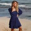 imageByinns Womens Smocked Ruffle Mini Dress Square Neck Long Sleeve Party Dress Cute Cottagecore Wedding Guest DressBlue