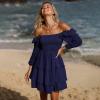 imageByinns Womens Smocked Ruffle Mini Dress Square Neck Long Sleeve Party Dress Cute Cottagecore Wedding Guest DressBlue