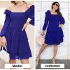 imageByinns Womens Smocked Ruffle Mini Dress Square Neck Long Sleeve Party Dress Cute Cottagecore Wedding Guest DressDark Blue