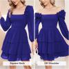 imageByinns Womens Smocked Ruffle Mini Dress Square Neck Long Sleeve Party Dress Cute Cottagecore Wedding Guest DressDark Blue